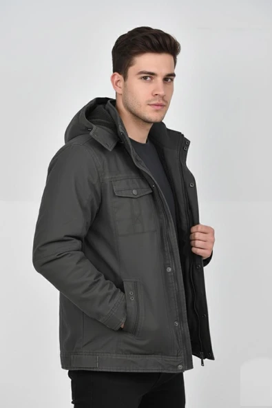 Erkek Kapüşonlu Kanvas Spor Mont M2635 BGL-ST04916 - Resim 19