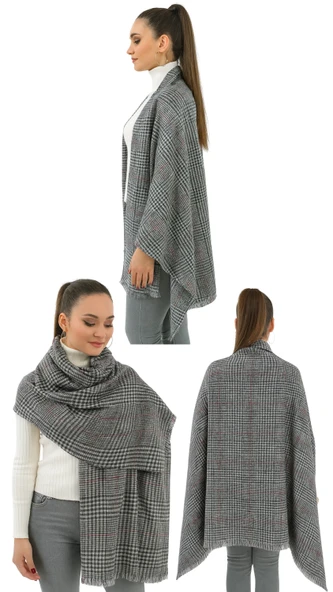 1 Adet Kadın Büyük Bedene Uygun Yumuşak Dokulu Kışlık Desenli Atkı Omuz Şalı - 5