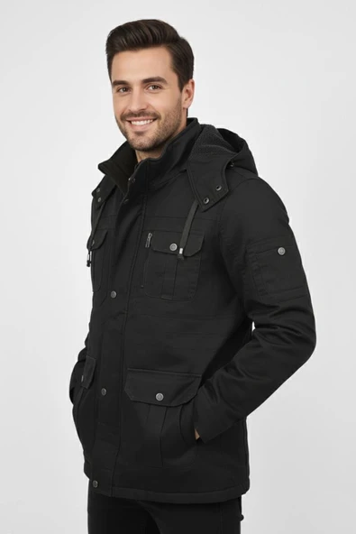 Erkek Spor Kanvas Kapüşonlu Parka 85121 BGL-ST04884 - Resim 3