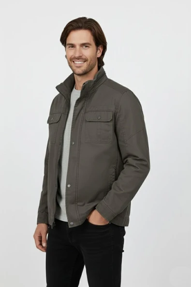 Erkek Kanvas Hakim Yaka İçi Kürklü Spor Mont M2645 BGL-ST04917 - Resim 4