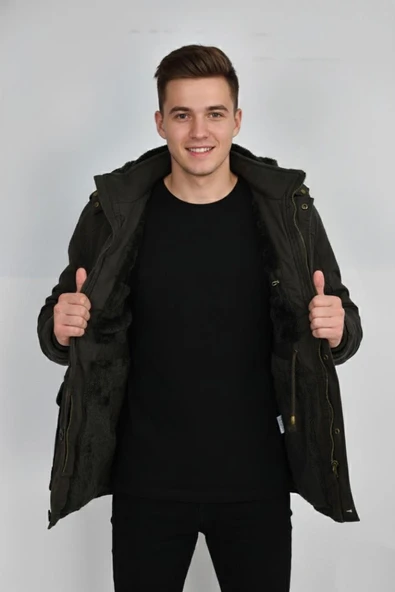 Erkek Spor Kanvas Kapüşonlu Parka M2585 BGL-ST04915 - Resim 8