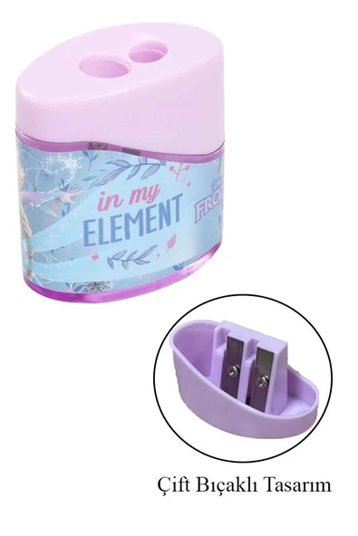 2 li Kalemtraş 3 Adet Karlar Kraliçesi Elsa Geniş Hazneli Çift Bıçaklı Kalem Traş No5 Figürlü Jumbo Kalemtıraş - 2