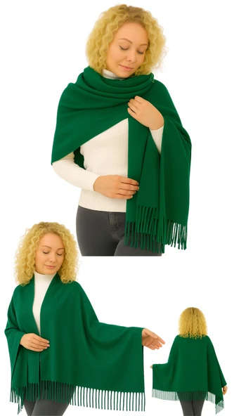 1 Adet Kadın Büyük Bedene Uygun Ekstra Yumuşak Dokulu Püskül Detaylı Kışlık Atkı Omuz Şalı - 10