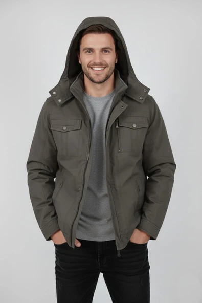 Erkek Kapüşonlu Kanvas Spor Mont M2635 BGL-ST04916 - Resim 20