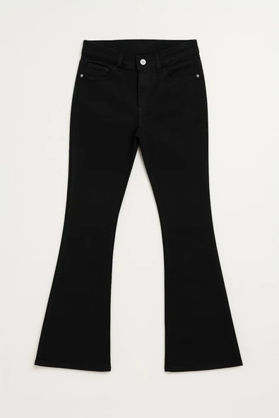 Kadın İspanyol Paça Skinny Fit Siyah Jean Pantolon - 2