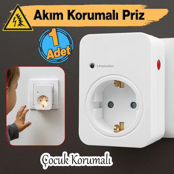 Tekli Priz Akım & Şok Korumalı Açma Kapama Düğmeli Çoçuk Korumalı Fiş 720 Joule IP20 3600 W Koruma - Resim 6
