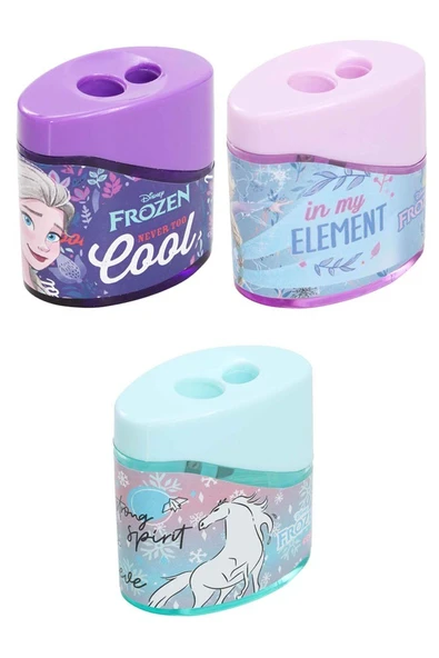 2 li Kalemtraş 3 Adet Karlar Kraliçesi Elsa Geniş Hazneli Çift Bıçaklı Kalem Traş No5 Figürlü Jumbo Kalemtıraş