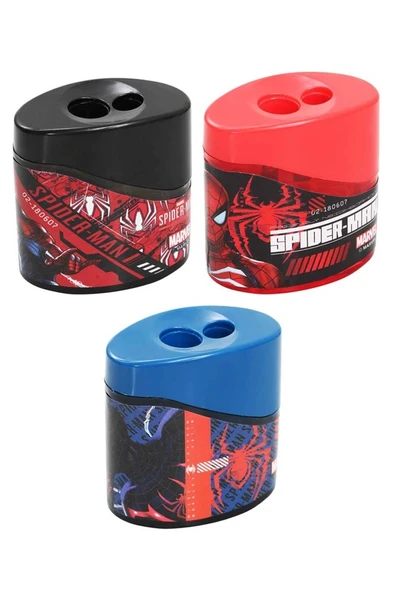 2 li Kalemtraş 3 Adet Örümcek Adam Geniş Hazneli Çift Bıçaklı Kalem Traş No5 Figürlü Jumbo Kalemtıraş