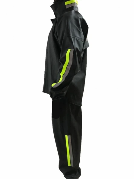 Unisex Tam Kalıp Motorcu Kurye Su Gecirmez Yağmurluk Takım - Siyah - Resim 3