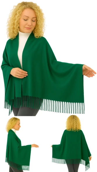 1 Adet Kadın Büyük Bedene Uygun Ekstra Yumuşak Dokulu Püskül Detaylı Kışlık Atkı Omuz Şalı - 2