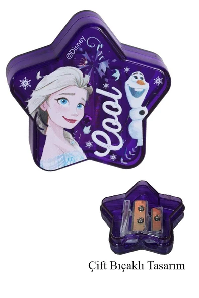 2 li Kalemtraş Yıldız 2 Adet Karlar Kraliçesi Elsa Geniş Hazneli Çift Bıçaklı Kalem Traş No6 Figürlü Jumbo Kalemtıraş - 2