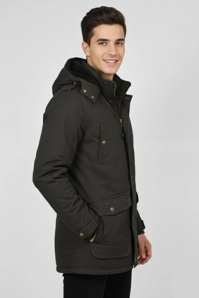 Erkek Spor Kanvas Kapüşonlu Parka M2585 BGL-ST04915 - Resim 6