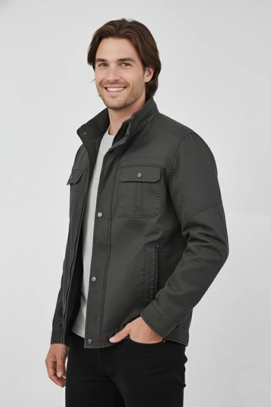 Erkek Kanvas Hakim Yaka İçi Kürklü Spor Mont M2645 BGL-ST04917 - Resim 5