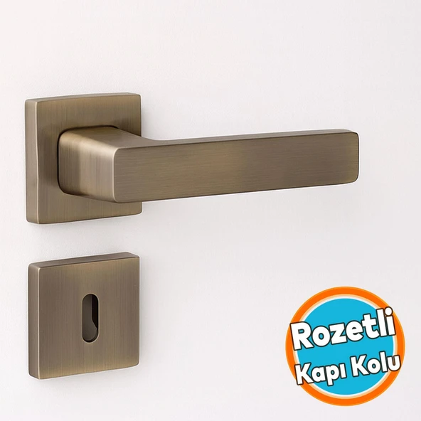 Oda Tipi Kapı Kolu Rozetli Antik Füme Sağ Sol Uygun Modern İç Kapı Kilitli 1 Takım ürün görseli