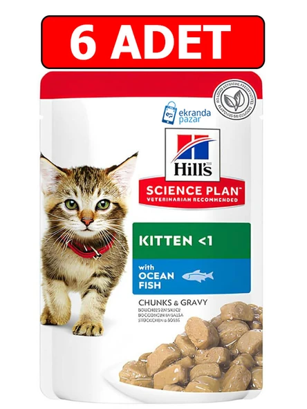 Hills balıklı yavru kedi konserve 85gr 6adet ocean fish chunks gravy kedi yaş maması pouch ürün görseli