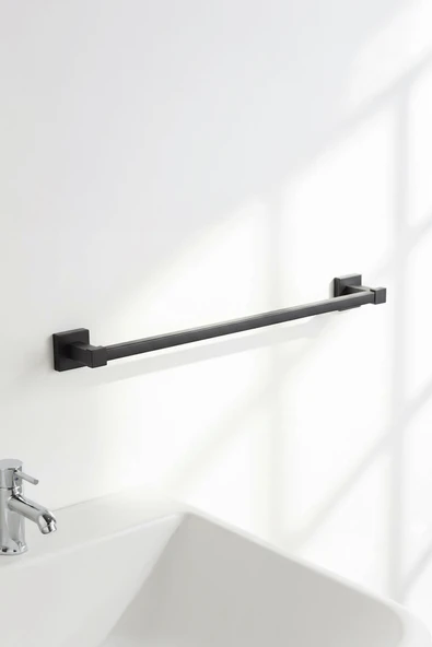 Siyah Yapışkanlı Uzun Havluluk – Kare Topuzlu, (Yapıştır/Vidala) Montajlı Dayanıklı Metal Askı - (S-101) - KTS - Resim 4