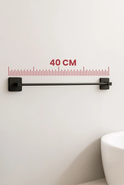 Siyah Yapışkanlı Uzun Havluluk – Kare Topuzlu, (Yapıştır/Vidala) Montajlı Dayanıklı Metal Askı - (S-101) - KTS - Resim 5