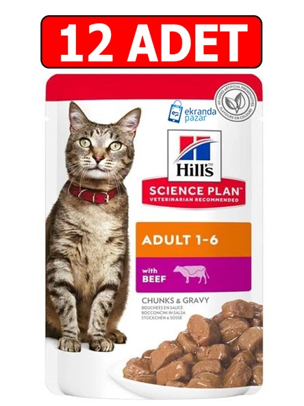 Hills biftek kedi konservesi 12adet adult yetişkin kedi yaş maması pouch ürün görseli 1