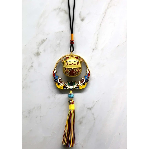 pilelistore Renkli Püsküllü Şans Kedisi Feng Shui Askılık - 2