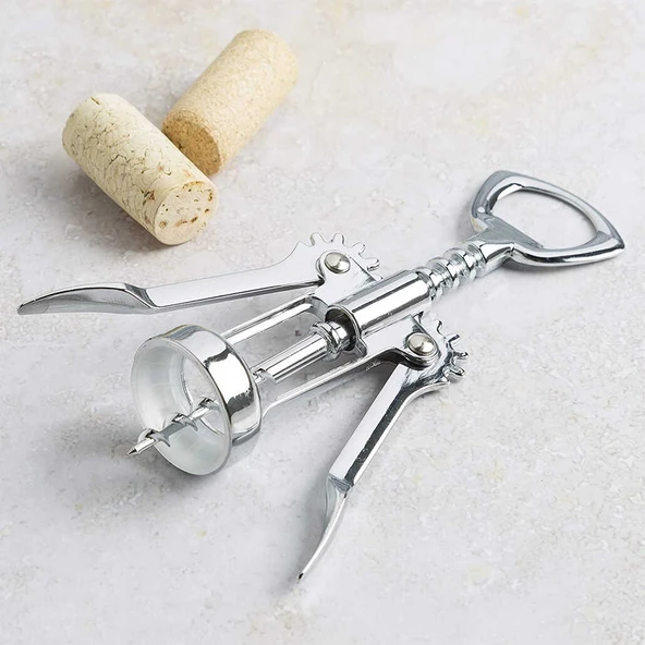 Krom Tirbuşon - 2 Fonksiyonlu Paslanmaz Metal (5284) ürün görseli