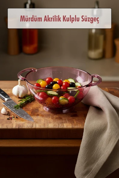 23,5 x 30 cm Mürdüm Akrilik Kulplu Süzgeç - Salata ve Makarna Süzme Kabı ürün görseli