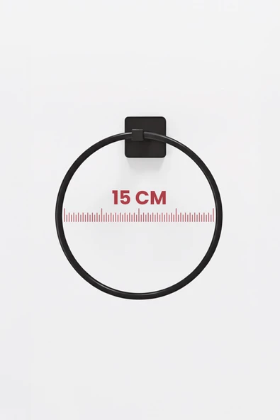 Siyah Yuvarlak Halka Havlu Askılığı – Kare Topuzlu, Vidalı Metal Banyo Askısı, Dayanıklı & Şık - (S-102) - KTS - Resim 5