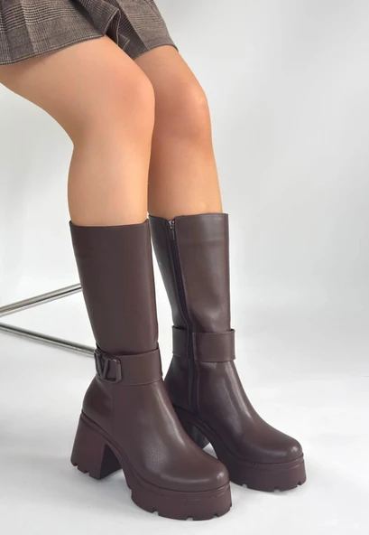 Moki Kahverengi Cilt Topuklu Çizme - Resim 3