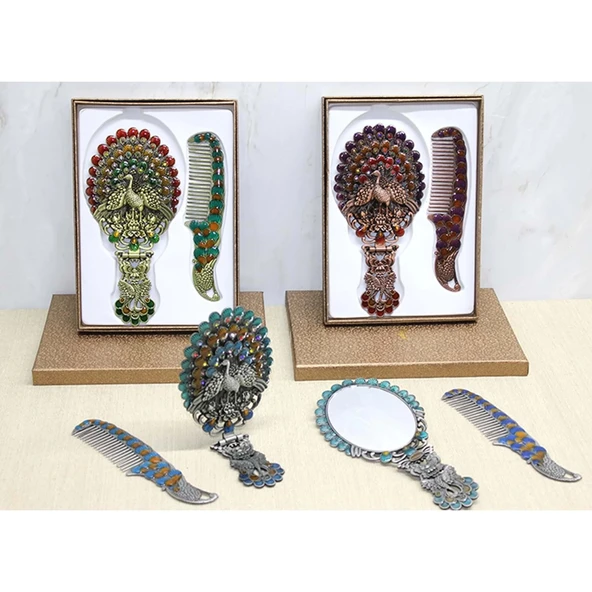 pilelistore Tavuskuşu Katlanabilir Ayna Ve Tarak Seti Büyük Boy