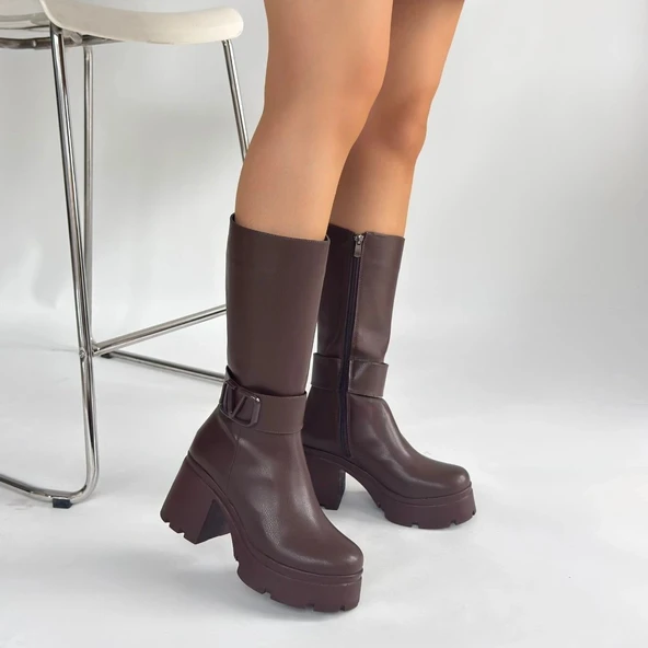 Moki Kahverengi Cilt Topuklu Çizme - Resim 4