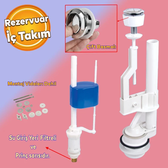 Çift Basmalı Rezervuar İç Takımı İç Düzenek Otomatik Su Dolum Basma Alafranga Tuvalet Klozet Sifon - 2