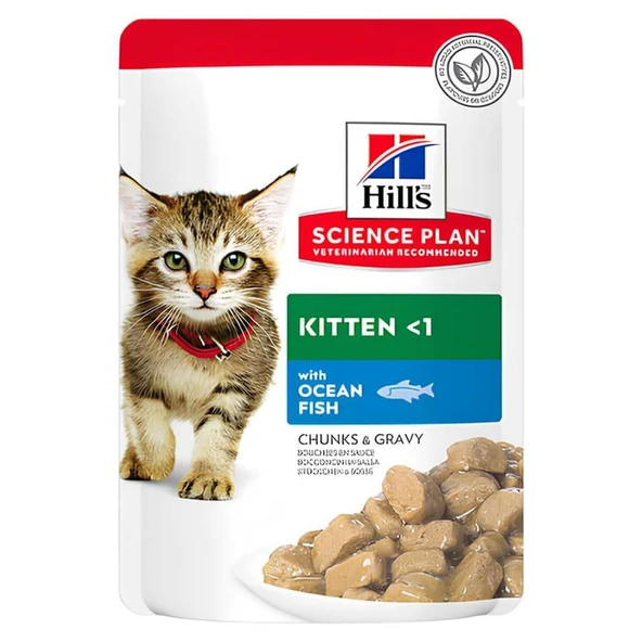Hills kitten yavru kedi konserve 85gr 12adet ocean fish chunks gravy balıklı kedi yaş maması pouch - Resim 2