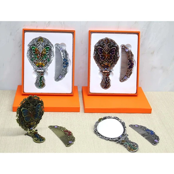 pilelistore Kelebek Katlanabilir Ayna Ve Tarak Seti Orta Boy - 2