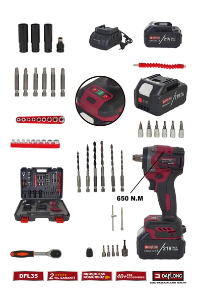 DAFLONG PRO KÖMÜRSÜZ 650-700NM 1/2 IŞIKLI HIZ AYARLI ŞARJ GÖSTERGELİ SOMUN SIKMA DFL-35 - 2