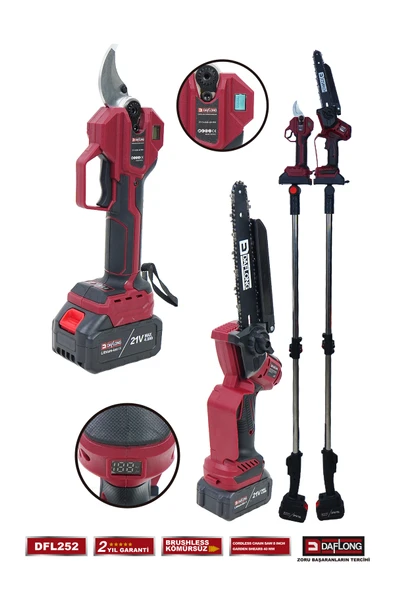 DAFLONG PRO 10 PİLLİ 2.1M TELESKOPİK UZATMALI 2'Lİ 40MM BAĞ MAKASI+OTO YAĞLAMALI DAL BUDAMA DFL-252 - Resim 4