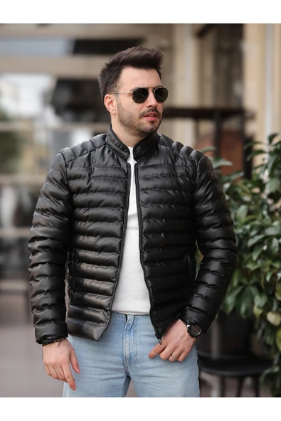 Erkek Deri Şişme Mont