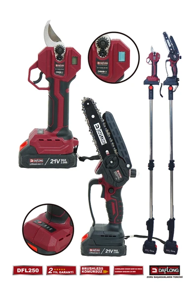 DAFLONG PROFESYONEL 2'Lİ SET TELESKOPİK UZATMALI DİJİTAL MAKAJ+YAĞLAMALI BUDAMA DFL-250 - Resim 3