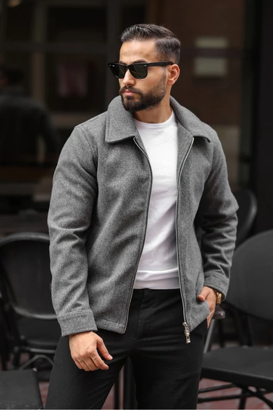 Erkek Yeni Trend Çift Fermuar Detay Basic Kaşe Ceket - Old Money Tarzı - 11