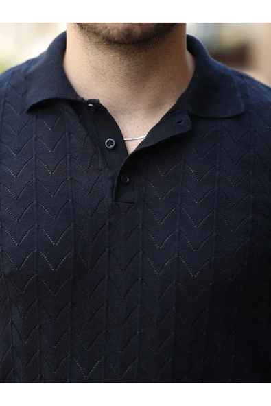 Old Money Kendinden Desenli Pamuklu Triko Tshirt - 8