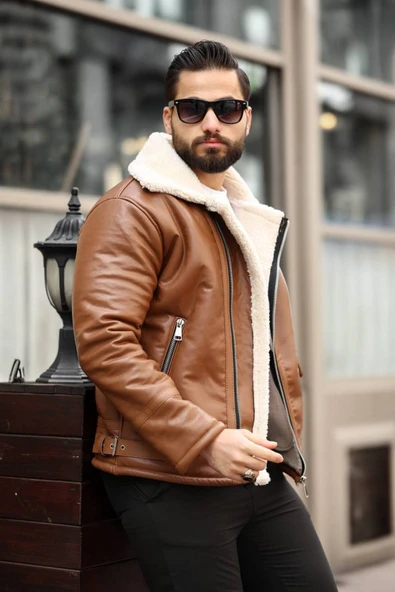 Premium İçi Komple Kürklü Biker Deri Mont - 7