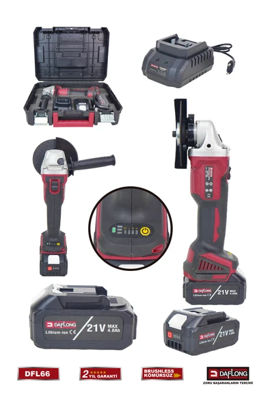 DAFLONG PRO ŞARJLI KÖMÜRSÜZ 21V ÇİFT AKÜLÜ 125MM TAŞLAMA SPİRAL DFL-66 - 3