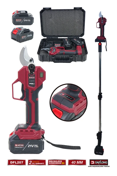 DAFLONG 10 PİLLİ KIZAKLI 2.1M UZATMA KOLLU BAKIR SARGI YEDEK BIÇAKLI 40MM DİJİTAL BAĞ MAKASI DFL-207 ürün görseli 1