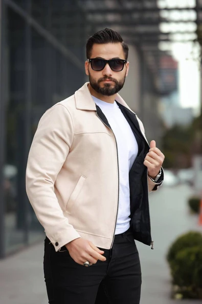 Basic Old Money Polo Yaka Astarlı Süet Ceket - 7