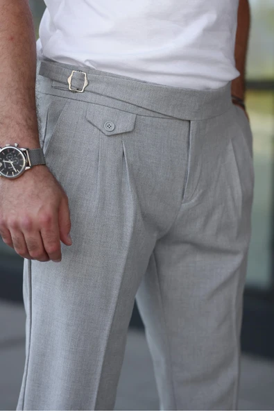 Kuşaklı Pileli Kemer Detaylı Old Money Kumaş Pantolon - 5