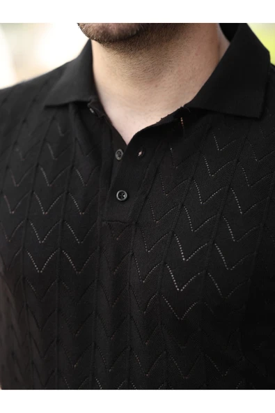 Old Money Kendinden Desenli Pamuklu Triko Tshirt - 4