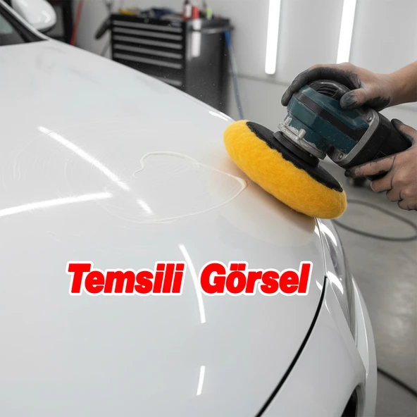 Orta Sert Koyun Kuzu Postu Pedi Ø 125 mm Pasta Cila Polisaj Cırt Tabanlı Yün Sarı Renk ( 3 Adet) - 4