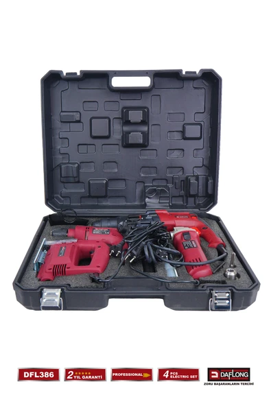 DAFLONG PRO 4'LÜ ELEKTRİKLİ USTA SETİ 2.28MM KIRICI DELİCİ HİLTİ DEKUPAJ 115M TAŞLAMA MATKAP DFL-386 - 6