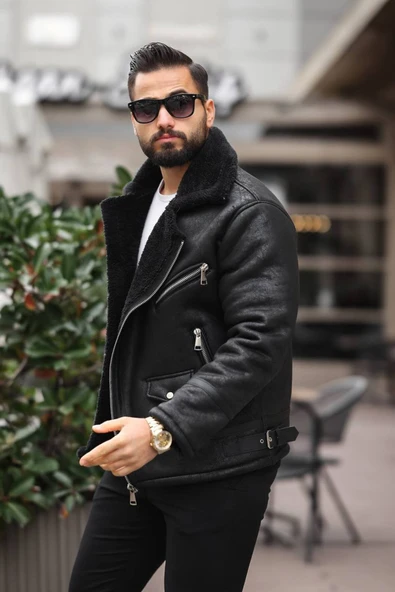 ERKEK BİKER NUBUK İÇİ KÜRKLÜ MONT - 3