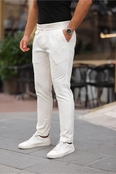 Kemer Detaylı Kuşaklı Old Money Kumaş Pantolon - 3