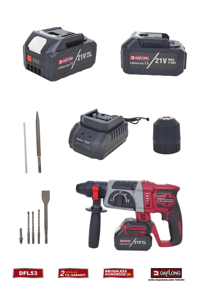 DAFLONG 21V KÖMÜRSÜZ DARBELİ KIRICI DELİCİ BAKIR SARGILI ŞARJLI HİLTİ DFL53 - 3