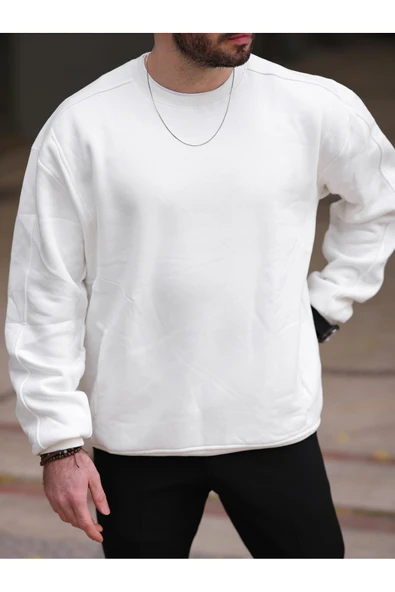 Kalın İçi Pamuklu Cepli Oversize Sweatshirt - 5